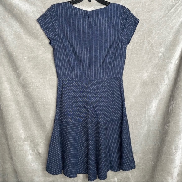Banana Republic Navy Striped Linen Blend Mini Fit & Flare Dress Size 2 - Picture 2 of 9
